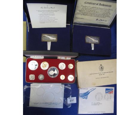 Two boxed Danbury Mint Concorde ingots, together with Bahama Island Coin of the Realm Set, Franklin Mint, in original boxes, 