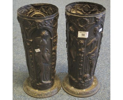 Pair of bronzed, repousse decorated stick stands with Classical figure designs. (2)(B.P. 24% incl. VAT)