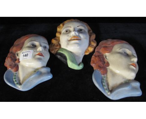 1920s ceramic wall plaques depicting female heads. (2 the same).  Marked: English ware, L & S Ltd. (3)(B.P. 24% incl. VAT)