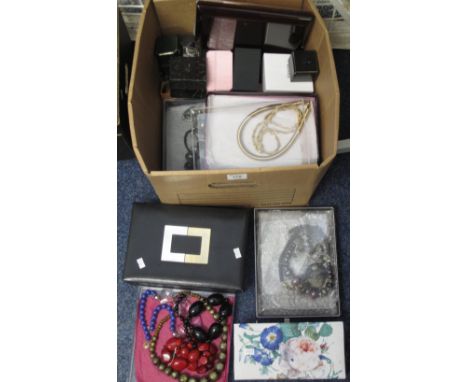 Box of assorted costume and dress jewellery to include: various beads; necklaces; jewellery boxes; ladies wristwatches; empty