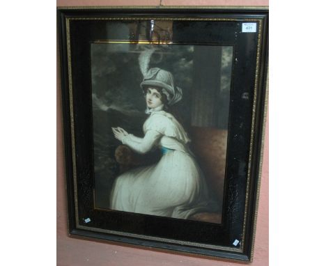 Portrait study of Lady Emma Hamilton, mezzo tint engraving, in Hogarth type frame with black and gilt mount.(B.P. 24% incl. V