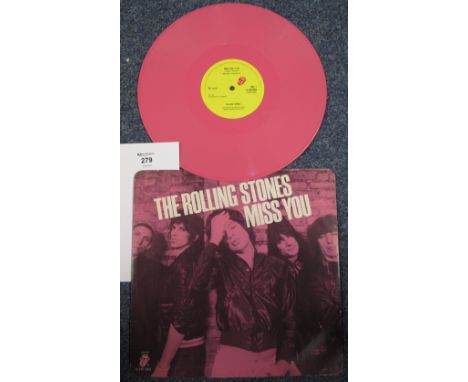 Vinyl 33 RPM maxi single, The Rolling Stones, 'Miss You' and 'Faraway Eyes', no. 12EMI 2802, on pink vinyl.  Portrait sleeve.