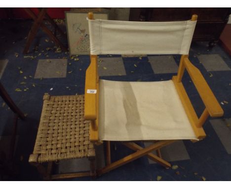 A Directors Chair and A Rush Topped Stool.