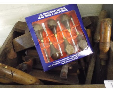 A Box of Carpenter's Tools Mainly Chisels, Moulding Planes Etc.
