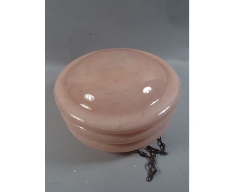 A Vintage Pink Glass Ceiling Light Shade.