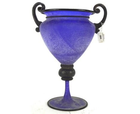 A vintage Murano glass blue vase, with twin handles, on pedestal base, by Gambaro &amp; Poggi, H40cm