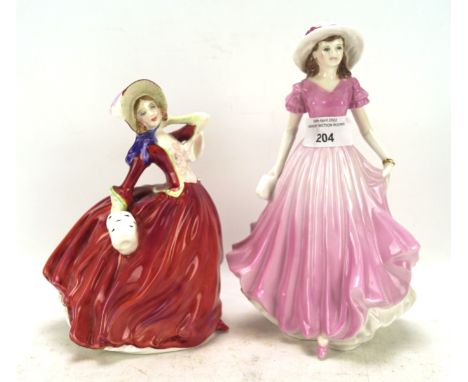 Two ceramic figures of ladies, one  Royal Worcester 'Amy' CW450 and a Royal Doulton Autumn Breezes HN 1934, H23.5 cm high max