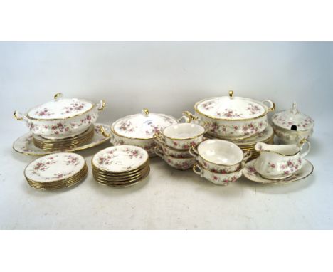 A Paragon Victoriana Rose part dinner service, including three lidded tureens, twin handled soup dishes, dinner plates etc Co
