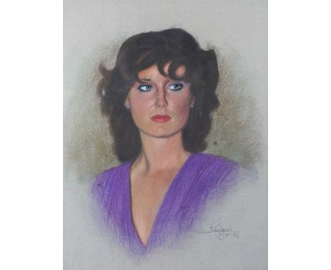 A 1980's pastel portrait of a woman, indistinct signature and dated (lower right) '4-10-82', framed and glazed, 55cm x 70cm i