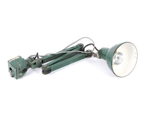 A vintage EDL wall mounting Anglepoise style lamp, green in colour