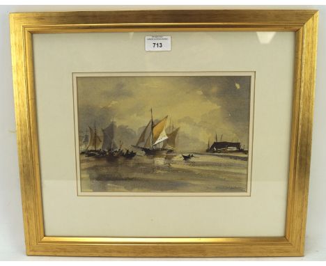 A watercolour seascape with yachts under sail, illegible signature lower right, 18cm x 26cm, framed and glazed