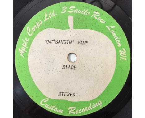 SLADE - THE BANGIN' MAN 7" (DOUBLE SIDED APPLE ACETATE). Another superb stereo 7" acetate by Slade, this time their 1974 sing
