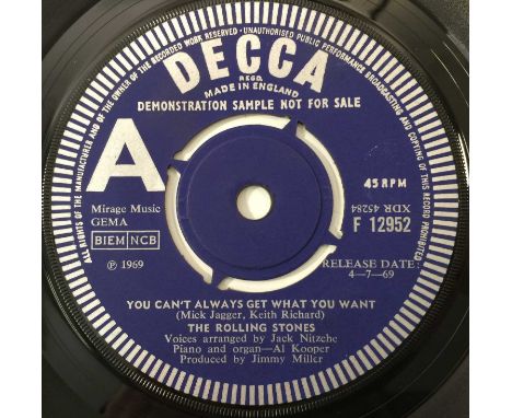 THE ROLLING STONES - YOU CAN'T ALWAYS GET WHAT YOU WANT/ HONKY TONK WOMAN 7" (UK DEMO - DECCA F12952). A scarce original UK 7