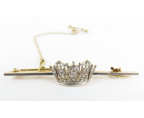 An early 20th century naval sweetheart brooch, the plain bar with a central naval crown set with old and rose cut diamonds, m