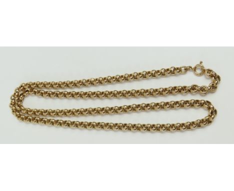 A 9ct gold round belcher link chain, 57cm long, 18.07g gross