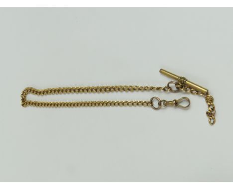 An 18ct gold watch chain, each graduated curb link marked, with a gold plated swivel clasp and T-bar, and additional length o