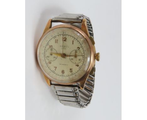 Denis - a gentleman's vintage manual wind watch face, the round off white dial with gold Arabic numerals and hands, and with 