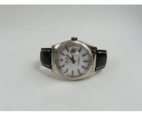 Rolex - a gentleman's 18ct white gold Oyster Perpetual Datejust wristwatch, the round white dial with luminescent and black b