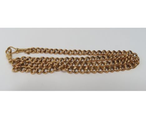 An 18ct gold open curb link watch chain, with two swivel clasps, each link marked, 46.5cm long, 43.95g gross