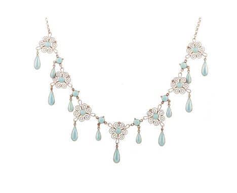 SILVER ENAMELLED NECKLET,with blue enamelled flowers and drops, marked 930S43cm long.&nbsp;Lightly worn.&nbsp;No loss of enam