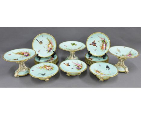 Royal Worcester dessert service, painted and enamelled with birds and butterflies in the manner of John Hopewell &amp; George