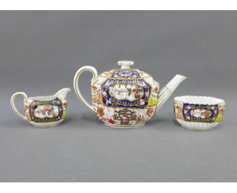 Copeland 19th century Imari teaset comprising a fluted teapot, cream jug, sugar bowl, six cups and six saucers