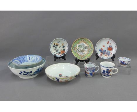 Collection of 18th and 19th century Chinese porcelains to include a famille verte dish, Imari cups, provincial blue and white