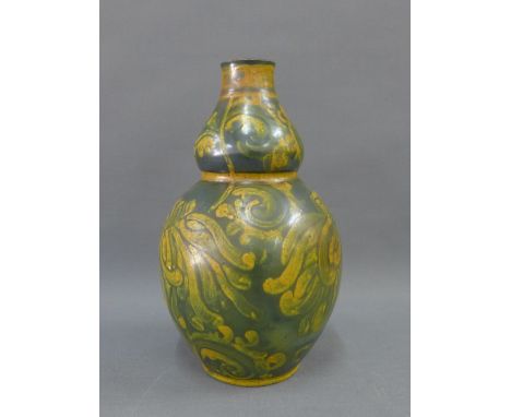 French art pottery double gourd vase with Iznik style pattern, signed R. Nicole, 28 cm high 