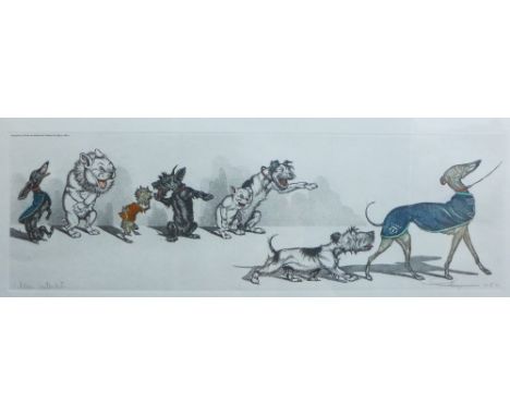 After Boris O'Klein, a coloured print, framed under glass, 49 x 20cm 