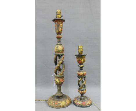 Pair of papier mache Indian style table lamp bases, tallest 52cm excluding fitting (2) 