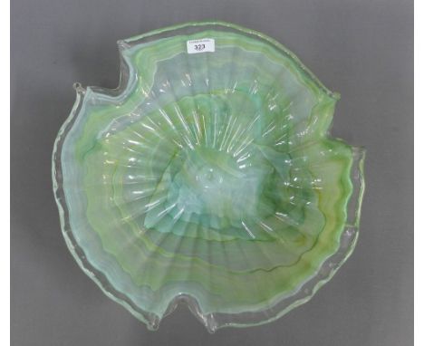 Art glass bowl of scalloped shell form, 42cm wide