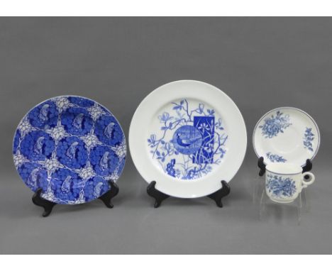Royal Worcester 19th century blue and white cup and saucer, Mintons Aesthetic style porcelain plate and a Victorian blue and 