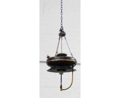 Vintage black enamel and copper gas ceiling light 