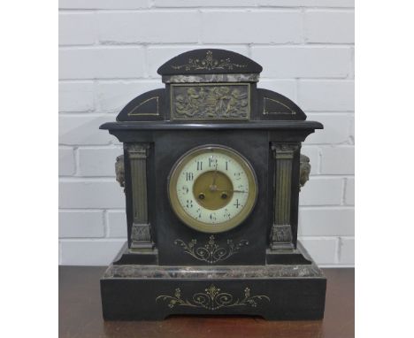 Victorian black slate mantle clock
