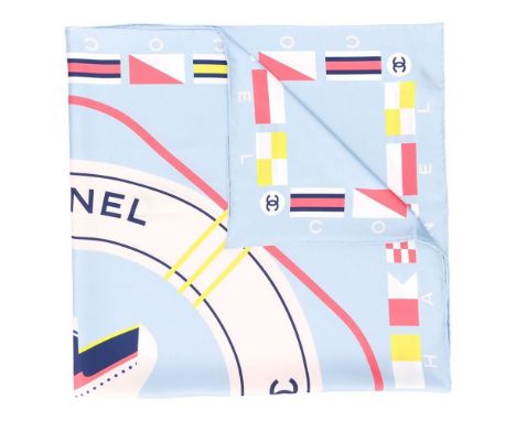 Light Blue CC Cruise Print Silk Scarf,Chanel,Cruise ship design,Condition Grade A90cm x 90cmFor further information on this l