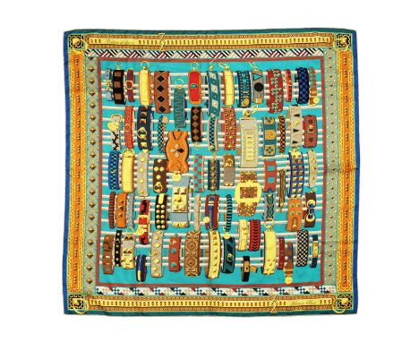 'Colliers de Chiens' Silk Scarf,Hermès,In blue and orange silk twill,Condition Grade A-90cm x 90cmFor further information on 