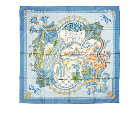 'Les Printemps de Thera' Silk Scarf,Hermès,In shades of blue, Condition Grade A-90cm x 90cm For further information on this l
