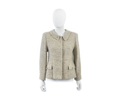 Beige Tweed Wool Jacket,Chanel, Autumn 1999,In shades of beige, grey and light blue, Condition Grade B+Labelled size 44For fu