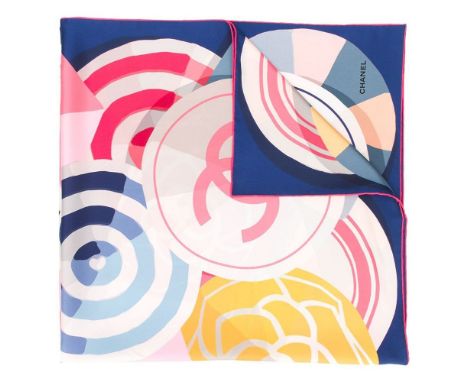 CC Graphic Print Silk Scarf,Chanel,Multicoloured CC logo print design,Condition Grade A90cm x 90cmFor further information on 