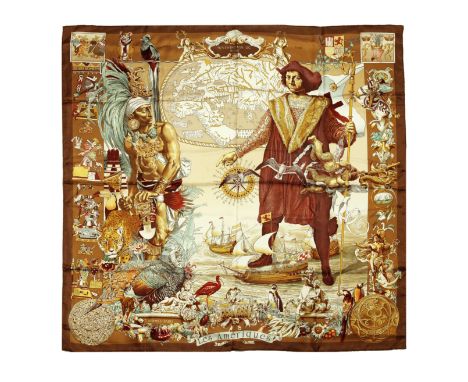 'Les Ameriques' Silk Scarf,Hermès,In shades of brown, Condition Grade A90cm x 90cm For further information on this lot please