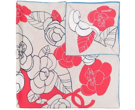Beige And Red Camellia Print Silk Scarf,Chanel,Condition Grade A90cm x 90cmFor further information on this lot please visit B