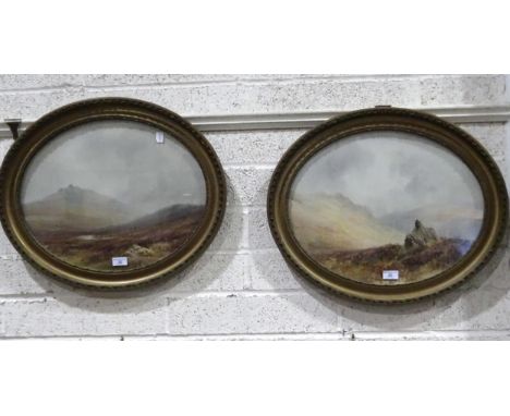 R W Holman, "Taw Marshes", a signed oval-framed watercolour, 39 x 49cm, titled label verso and a companion, "Bell Top", a pai