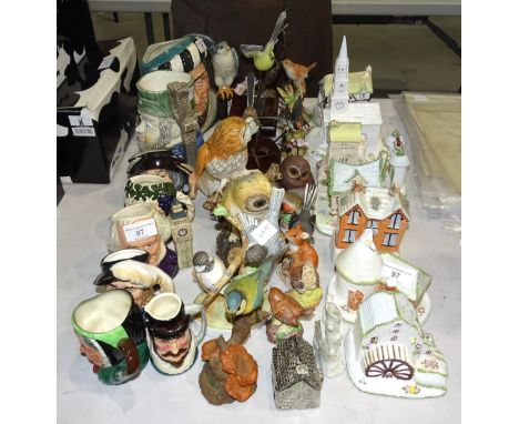 A collection of seven Coalport ceramic buildings, including 'The American Church' (hairline crack to roof) and a collection o