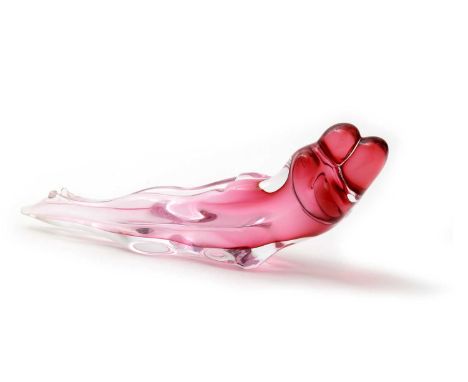 Guilliano Tosi (b 1942) for Murano. A cranberry tinted glass sculpture of two lovers, signed and titled 'Michelle', 43cms.
