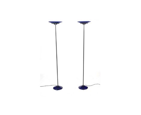 Arteluce - Jill floor lamp: a pair of 1970s acrylic and blue glass standard lamp, the tapering glass shade, raised on a singl