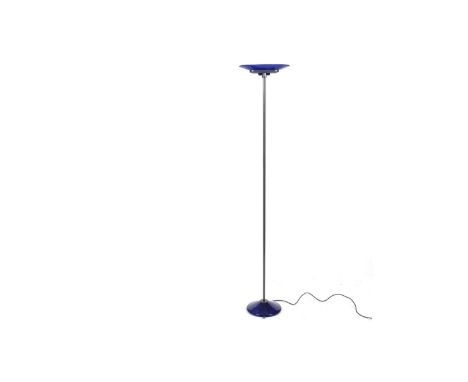 Arteluce - Jill floor lamp: a 1970s acrylic and blue glass standard lamp, the tapering glass shade, raised on a single column