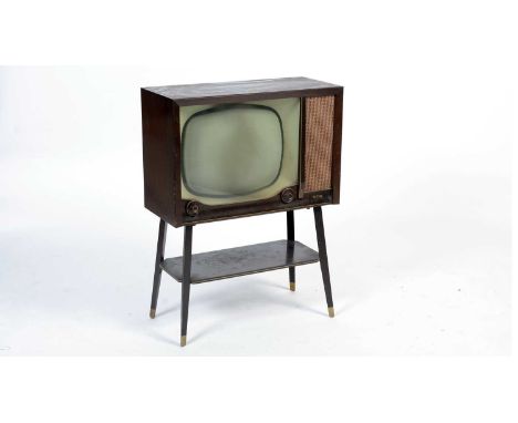 A mid-Century RGD Model 611L Television receiver, circa 1960s, raised on four ebonised wooden supports, 66 x 40 x 90cm.