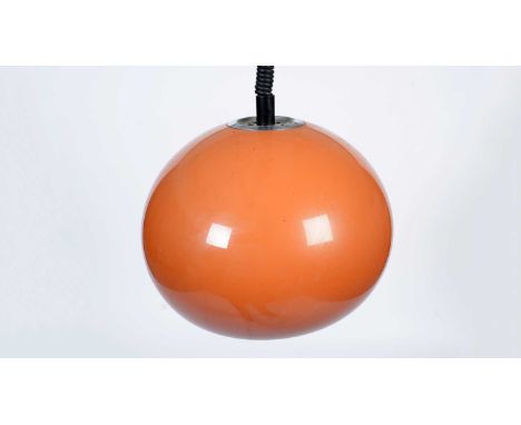 After Havery Guzzini: a mid 20th-Century mushroom ceiling light, the shade of globular form in caramel, with wired cord and h