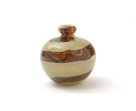 A small Mdina “Earthtones” Globe vase with “button” rim, engraved mark, 8.5cms.