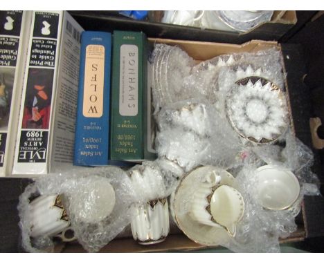 China cups, saucers and five art china books 